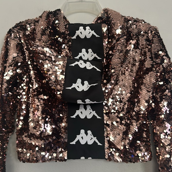 Faith Connexion women copper rose sequin zip hoodie crop jacket w/kappa design - Picture 9 of 12